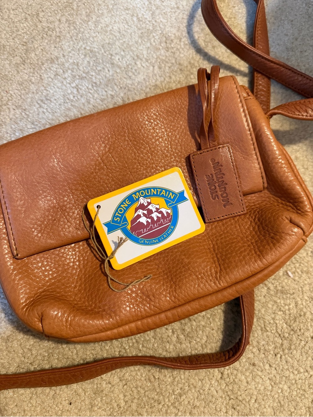 Vintage Stone Mountain Tan Leather Crossbody Bag